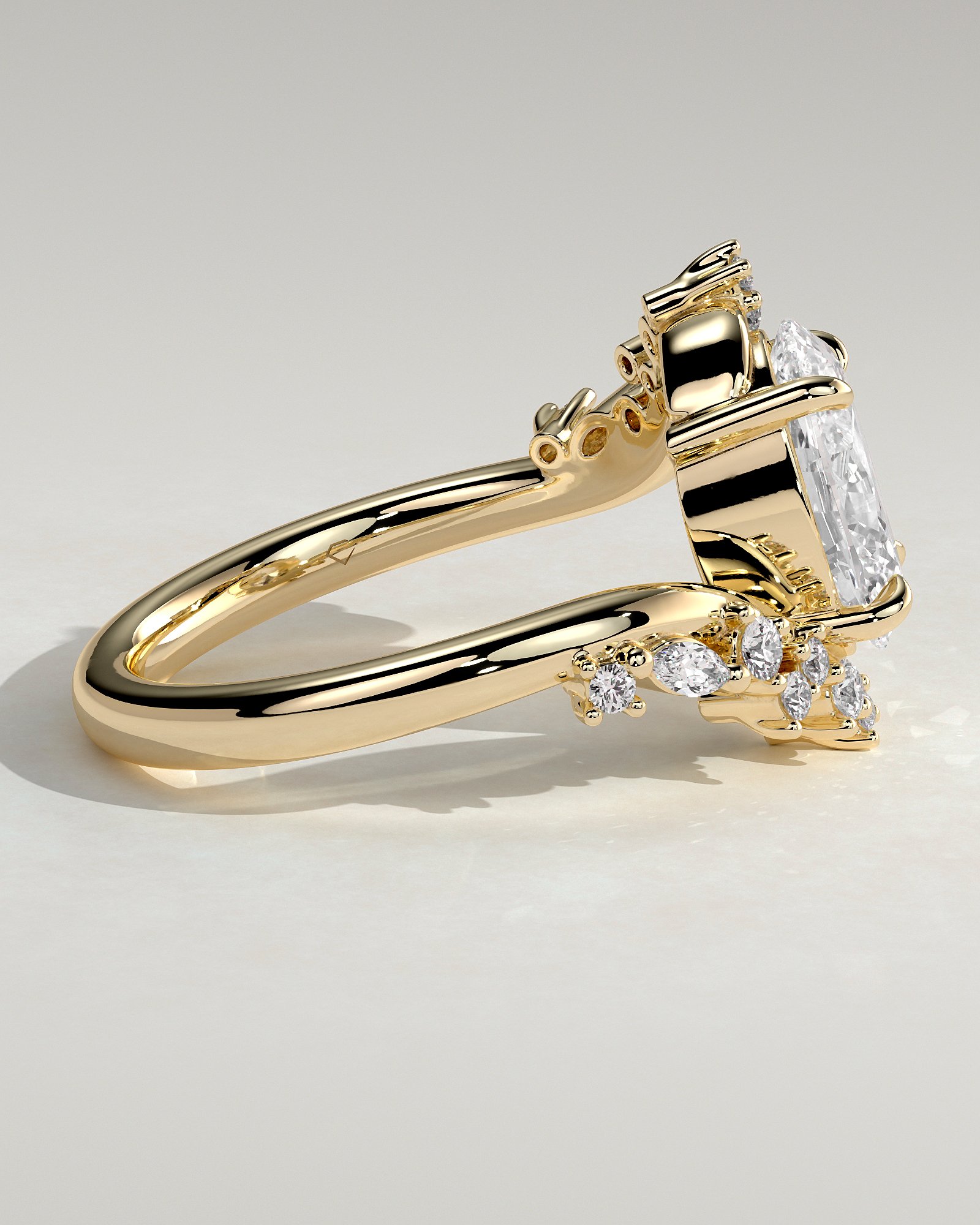 Oval Solitaire with Clustered Accent Stones Engagement Ring - Image 4