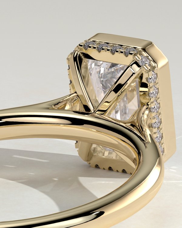 Emerald Bezel Solitaire with Hidden Halo Engagement Ring
