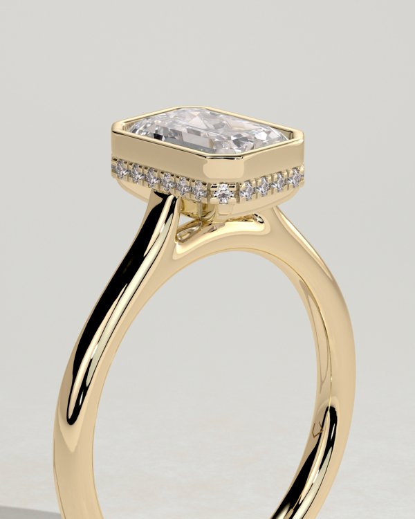 Emerald Bezel Solitaire with Hidden Halo Engagement Ring