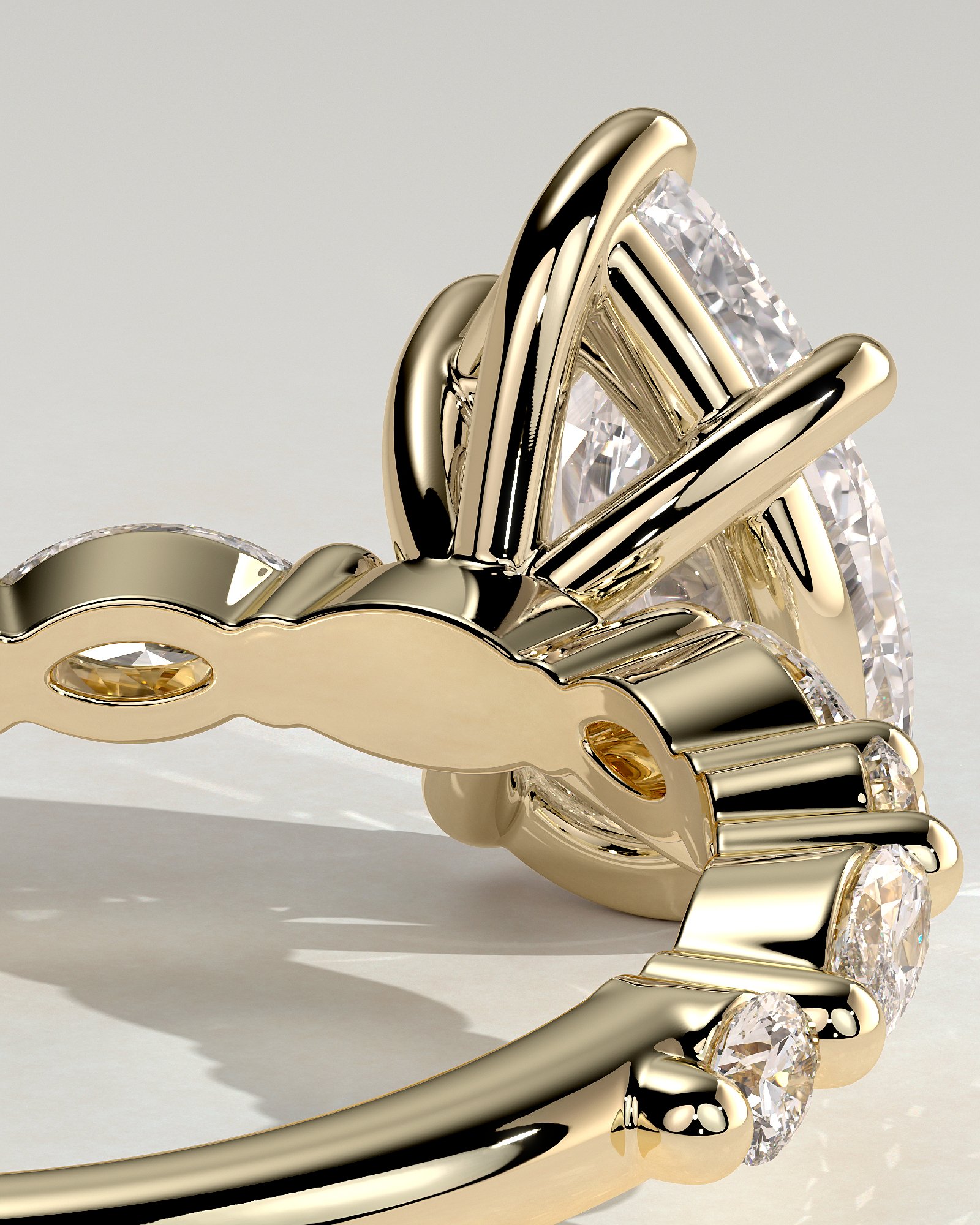 Pear Solitaire with Accent Band Engagement Ring - Image 4