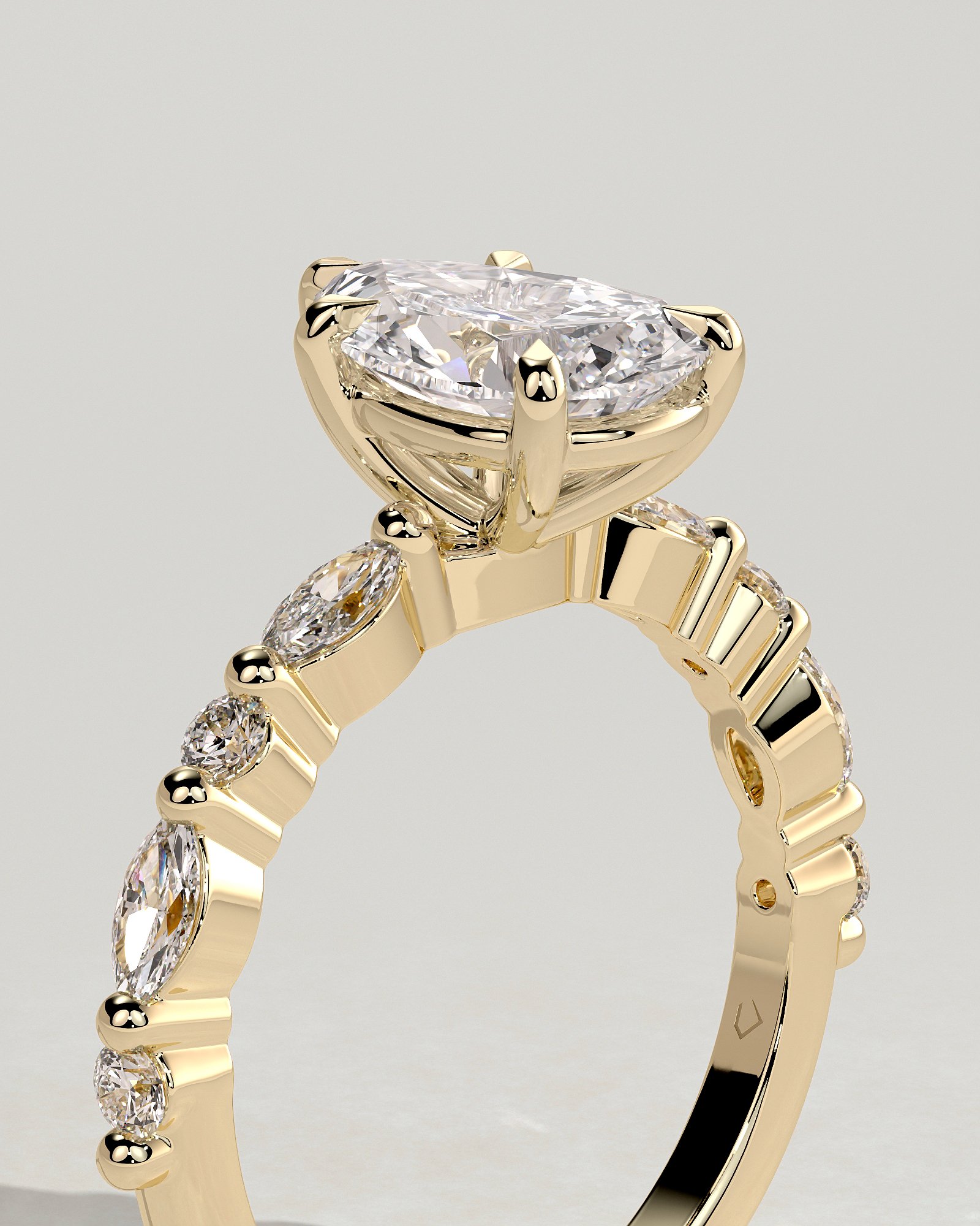 Pear Solitaire with Accent Band Engagement Ring - Image 5