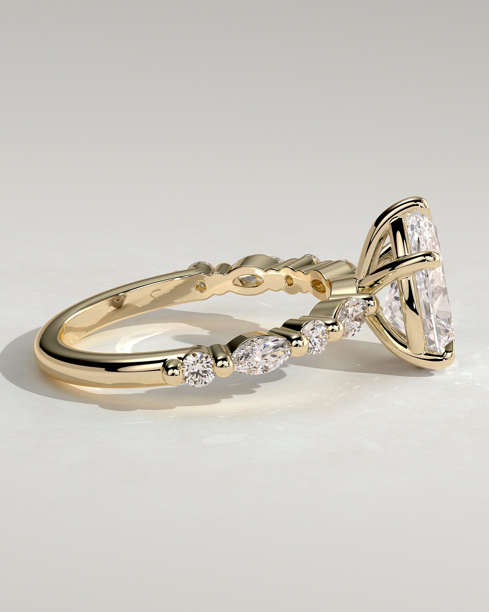 Pear Solitaire with Accent Band Engagement Ring - Image 6