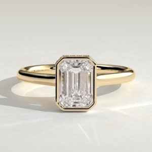 Emerald Bezel Solitaire with Hidden Halo Engagement Ring