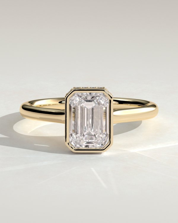 Emerald Bezel Solitaire with Hidden Halo Engagement Ring