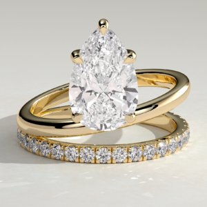 Double Band Pear Solitaire Engagement Ring