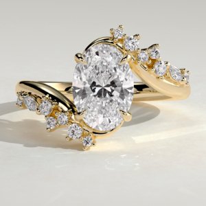 Oval Solitaire with Clustered Accent Stones Engagement Ring
