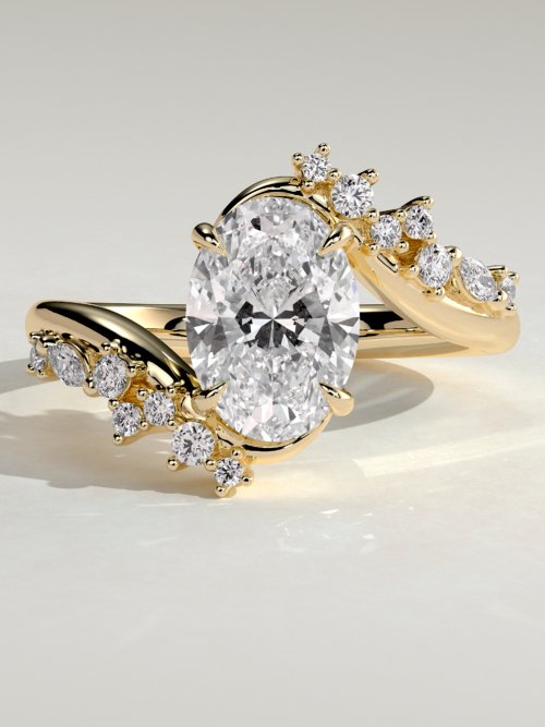 Oval Solitaire with Clustered Accent Stones Engagement Ring