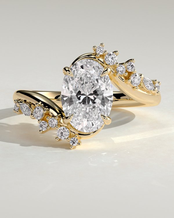 Oval Solitaire with Clustered Accent Stones Engagement Ring