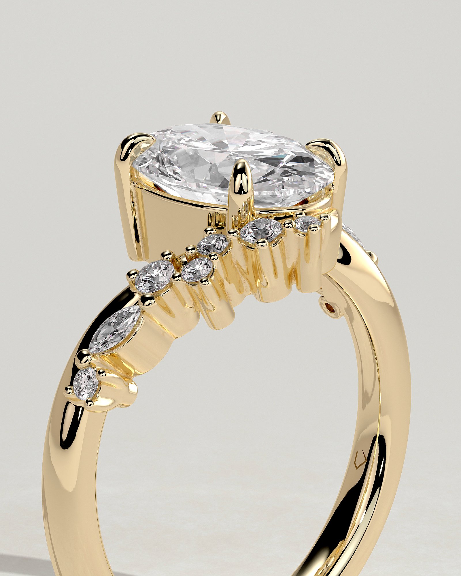 Oval Solitaire with Clustered Accent Stones Engagement Ring - Image 3