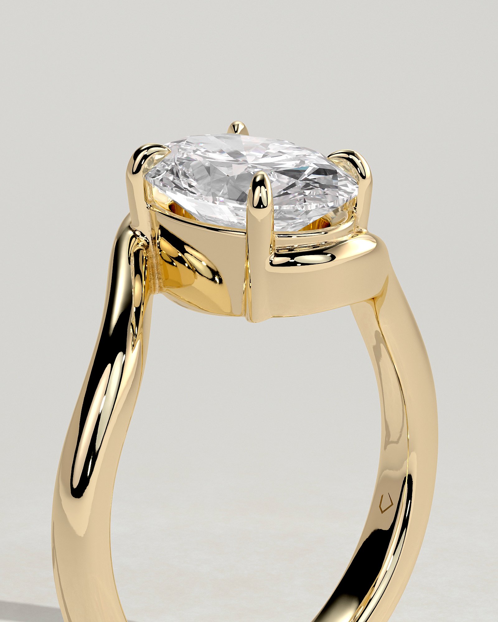 Oval Solitaire with Bypass Band Engagement Ring - Image 5