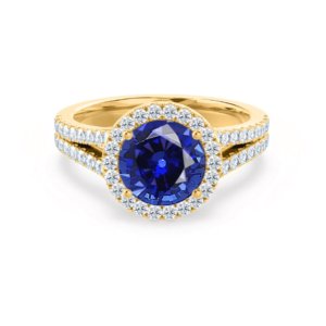 Blue Sapphire And Diamond Halo Engagement Ring