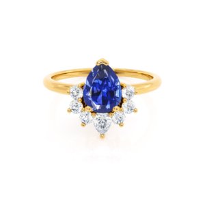 Pear Blue Sapphire And Diamond Half Halo Engagement Ring