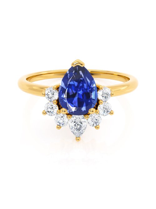 Pear Blue Sapphire And Diamond Half Halo Engagement Ring
