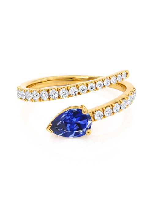 Pear Blue Sapphire Split Shank Diamond Ring