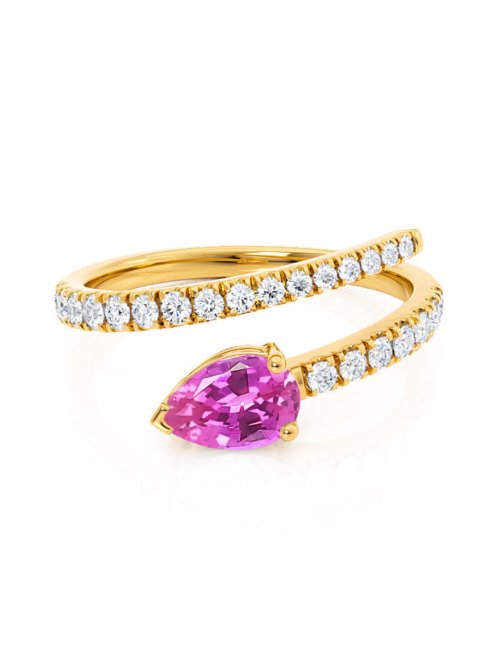 Pear Pink Sapphire Split Shank Diamond Ring