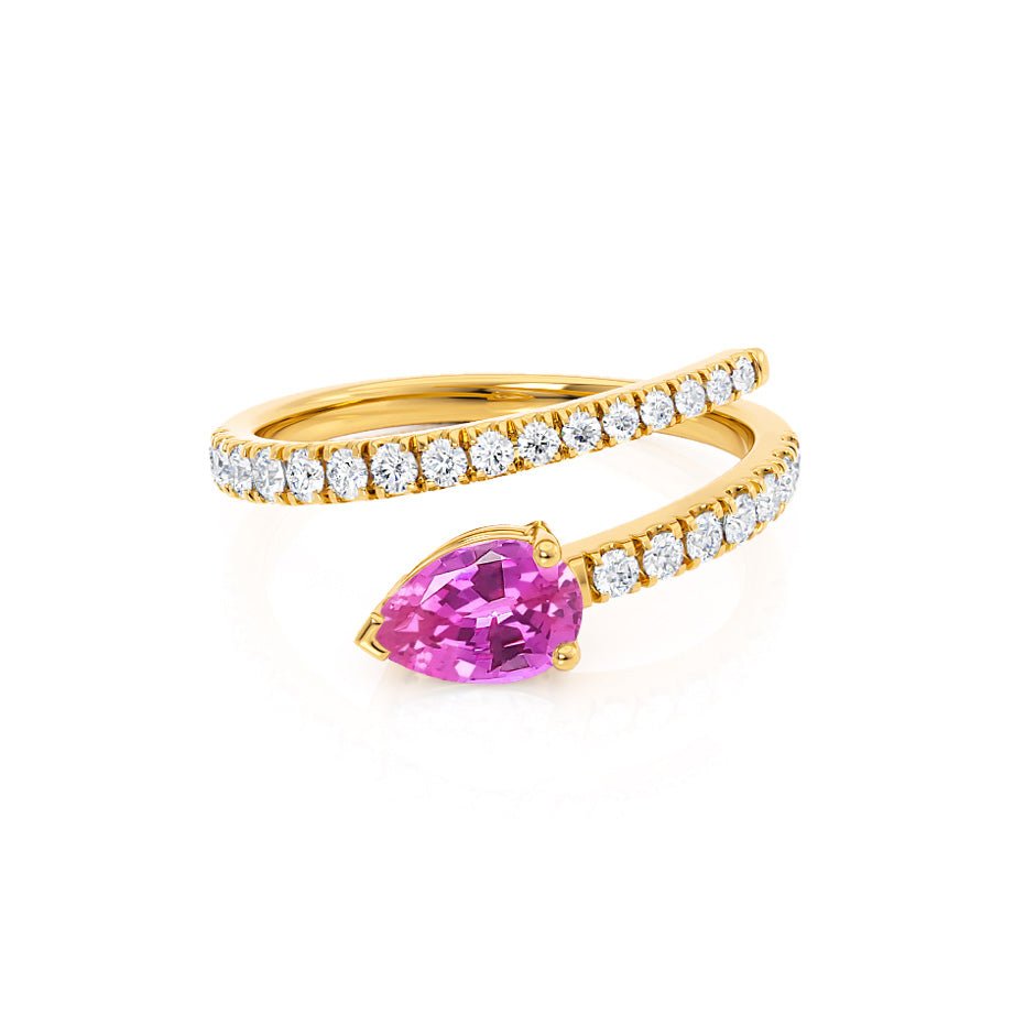 Pear Pink Sapphire Split Shank Diamond Ring