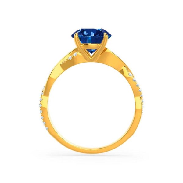 Round Blue Sapphire & Diamond Vine Engagement Ring