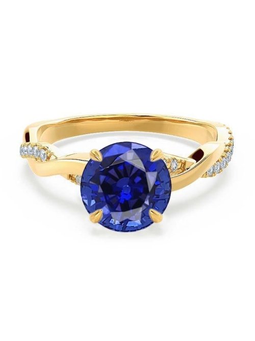 Round Blue Sapphire & Diamond Vine Engagement Ring