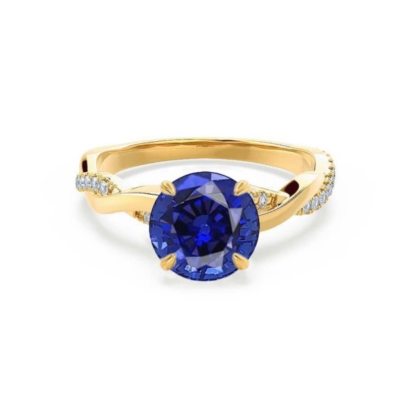Round Blue Sapphire & Diamond Vine Engagement Ring