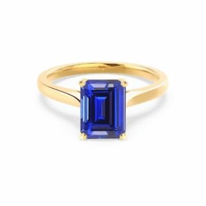 Emerald Cut Blue Sapphire Engagement Ring
