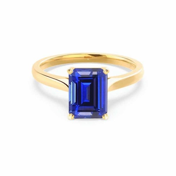 FlorenceEmeraldBlueSapphireLabDiamondEngagementRingYellowGoldSolitaireLilyArkwright1.jpg Emerald Cut Blue Sapphire Engagement Ring