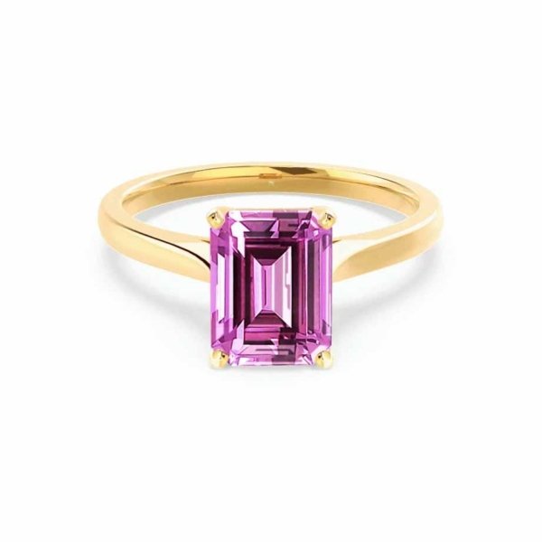 FlorenceEmeraldPinkSapphireLabDiamondEngagementRingYellowGoldSolitaireLilyArkwright1.jpg Pink Sapphire Solitaire Engagement Ring