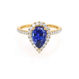 Pear Blue Sapphire & Diamond Halo Setting Engagement Ring