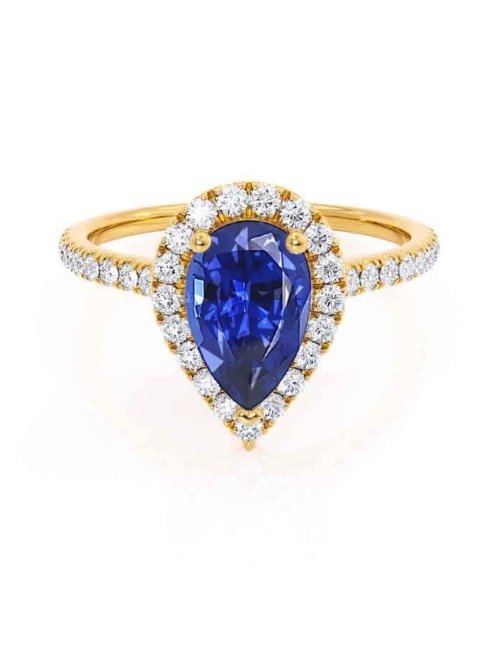 Pear Blue Sapphire & Diamond Halo Setting Engagement Ring