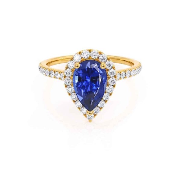 Pear Blue Sapphire & Diamond Halo Setting Engagement Ring
