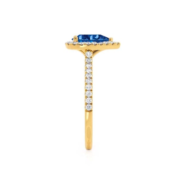 Pear Blue Sapphire & Diamond Halo Setting Engagement Ring