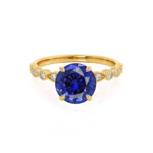 Round Blue Sapphire Shoulder Set Engagement Ring