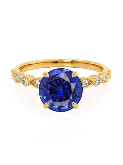 Round Blue Sapphire Shoulder Set Engagement Ring