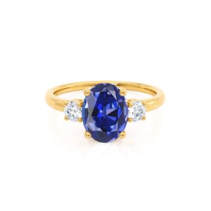 Prong Setting Blue Sapphire With 2 Side Diamond Ring