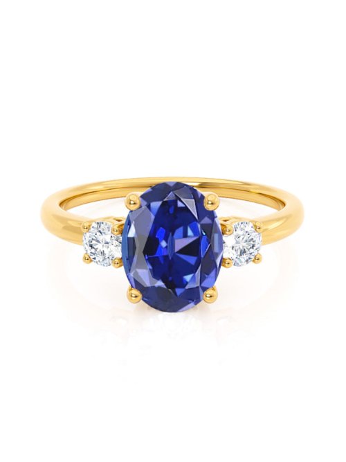Prong Setting Blue Sapphire With 2 Side Diamond Ring