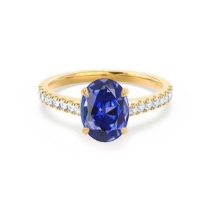 Blue Sapphire Oval And Diamond Pavé Engagement Ring