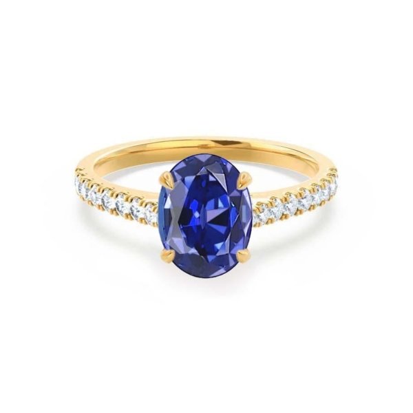 Blue Sapphire Oval And Diamond Pavé Engagement Ring