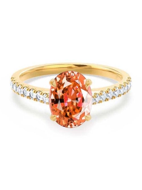 Padparadscha Oval And Diamond Pavé Engagement Ring