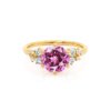 Round Pink Sapphire Starburst Cluster Shoulder Set Engagement Ring