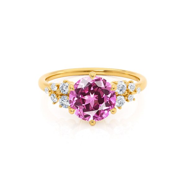 Round Pink Sapphire Starburst Cluster Shoulder Set Engagement Ring