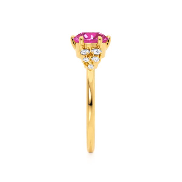 Round Pink Sapphire Starburst Cluster Shoulder Set Engagement Ring