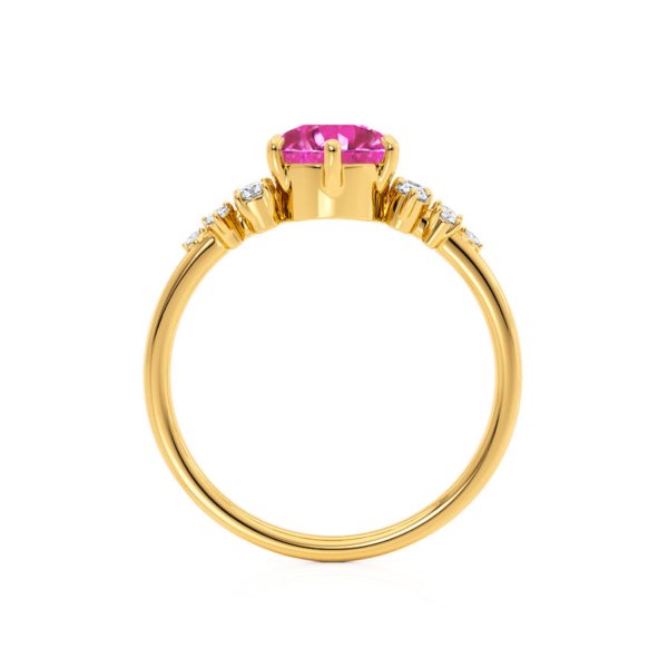 Round Pink Sapphire Starburst Cluster Shoulder Set Engagement Ring