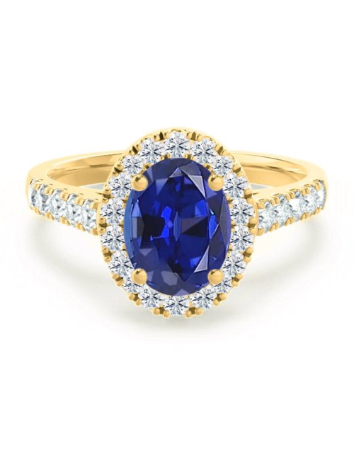Sapphire Engagement Ring Halo And Pavé Setting with Diamonds