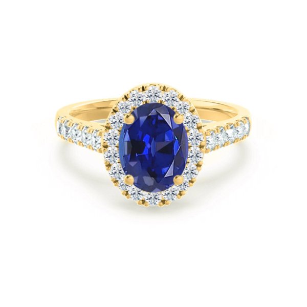 Sapphire Engagement Ring Halo And Pavé Setting with Diamonds